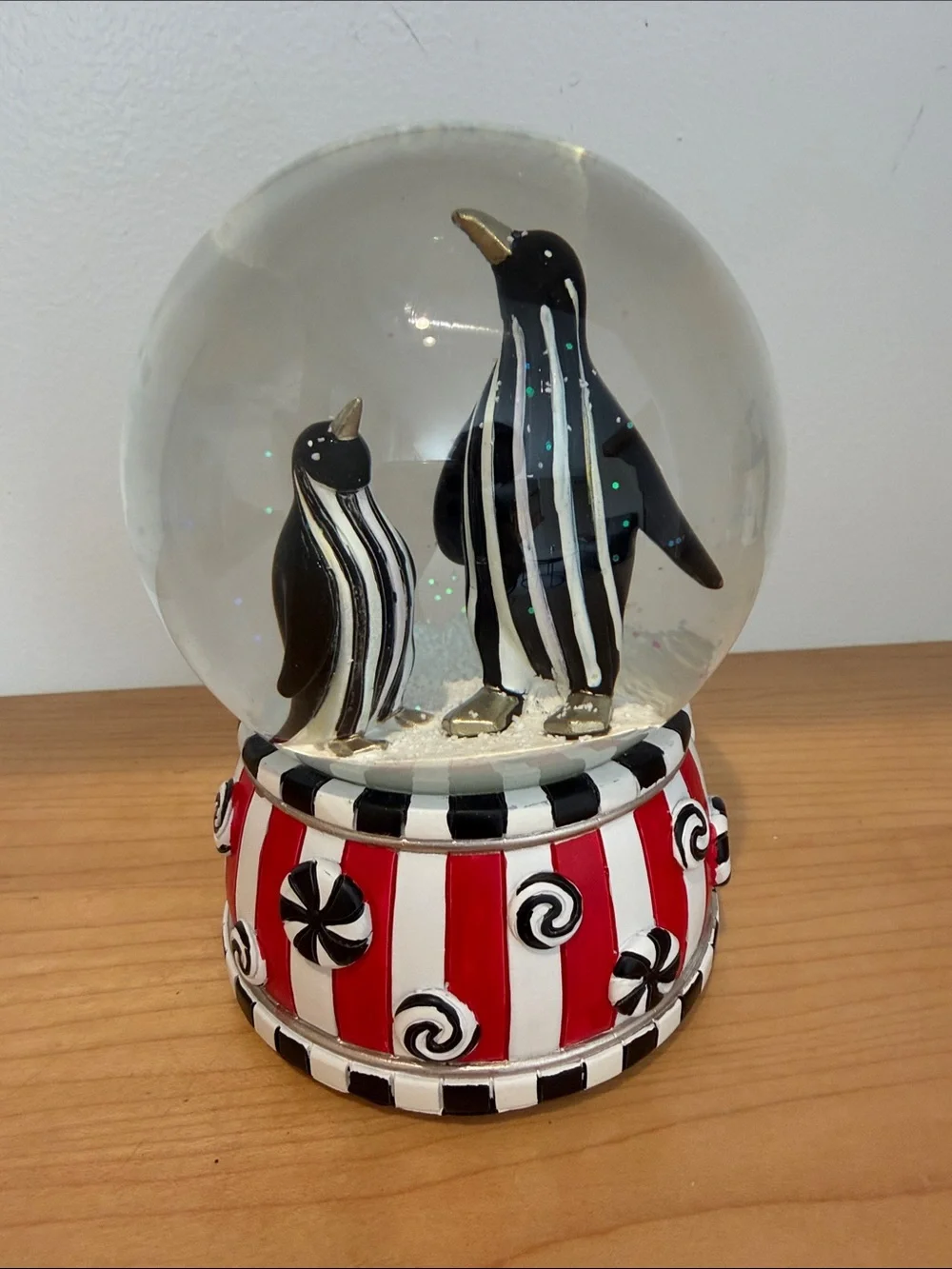 Mackenzie Childs Checkmate Penguin Snow Globe/ Music Box